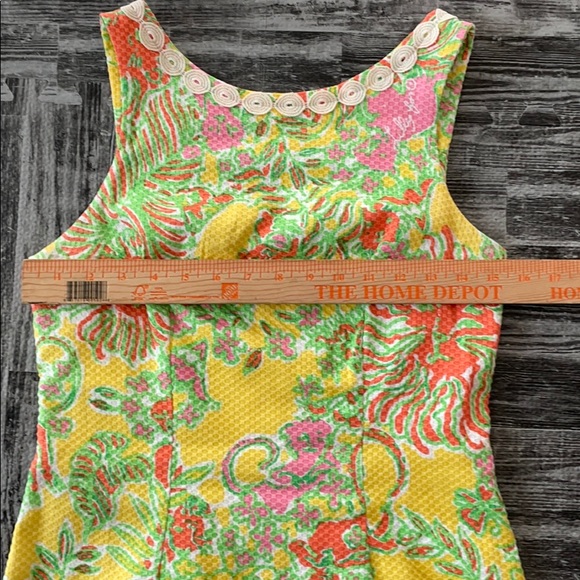 Yellow Floral Pineapple Lilly Pulitzer Dress 4 gorgeous back zipper low back - Picture 9 of 13